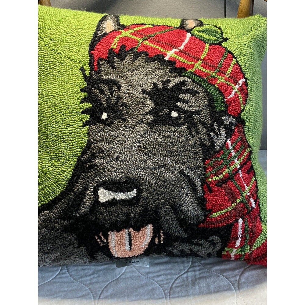 Scottish Terrier Scotty Dog Christmas Hooked Throw Pillow 18" x 18" C&F Home
